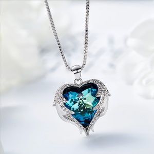 Swarovski Crystal Heart Pendant Necklace--blue